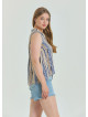 Shirt Collar Asymmetric Cut Beige Ethnic Blouse 4562
